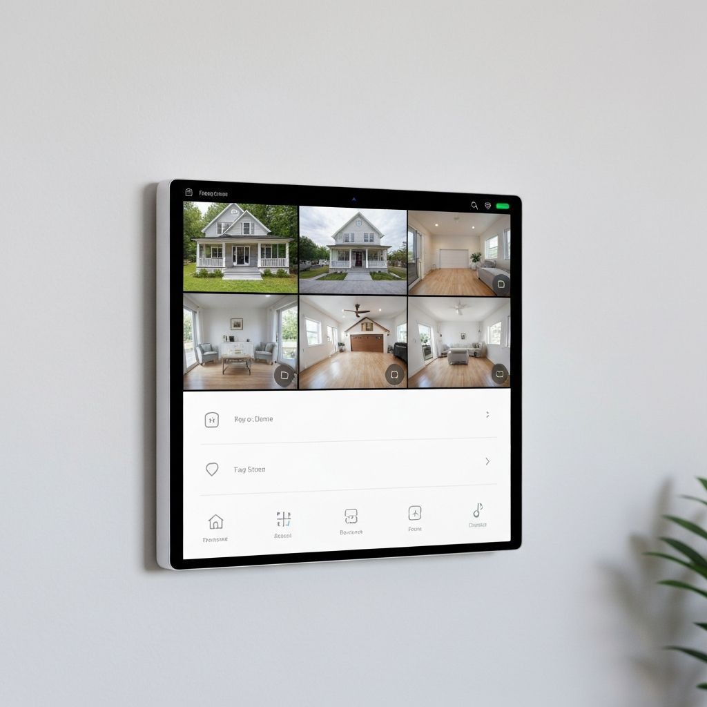 Modern home security system control panel with camera feeds